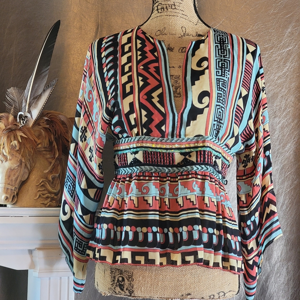 Southwest Aztec Sequin Blouse